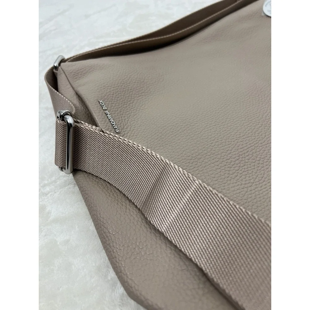 Mandarina Duck Leather Hobo Shoulder Bag Taupe Jacquard Strap Backpack Tote NEW!